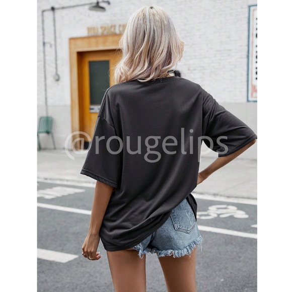 Grey Nashville Graphic Oversized Tee Shirt Crew Neck Short Sleeve - Picture 4 of 5